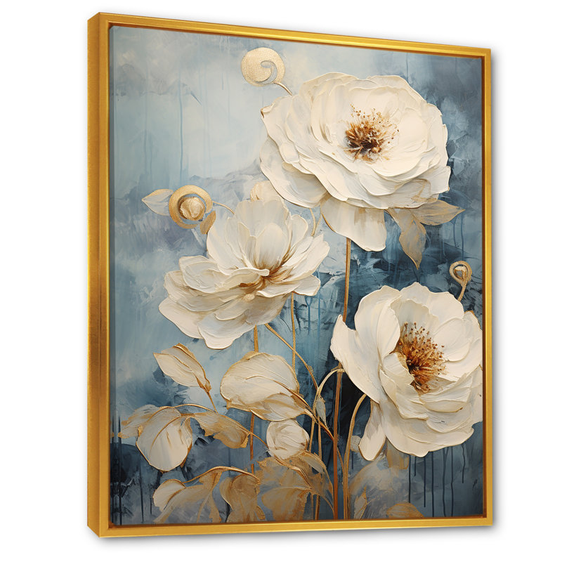 Éclat de renoncule - Décoration murale renoncule, Cadre flottant doré, H 44 po x l 34 po x P 1,5 po