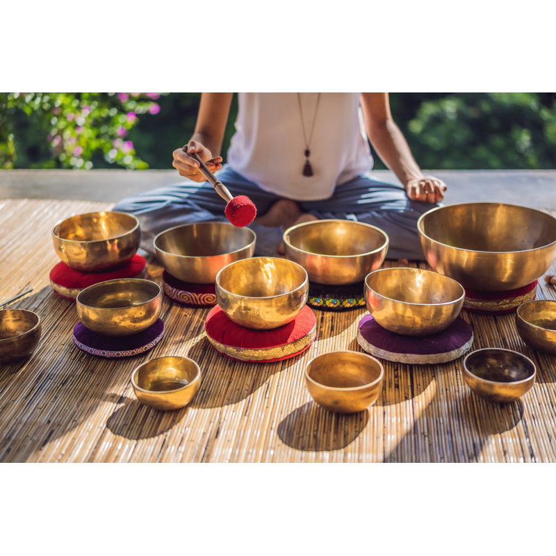 Woman Playing On Tibetan Singing Bowl - Wrapped Canvas Print, 61cm H x 91cm W x 3.8cm D