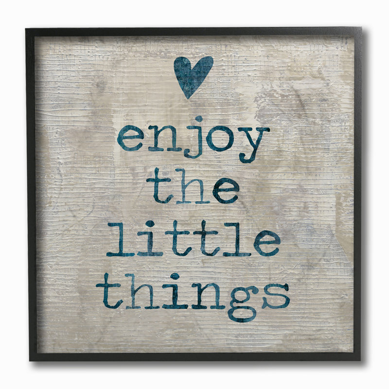 «Enjoy The Little Things with Heart Wood Look Typographie», impression, Giclée encadrée noir minuit, H 12 po x l 12 po