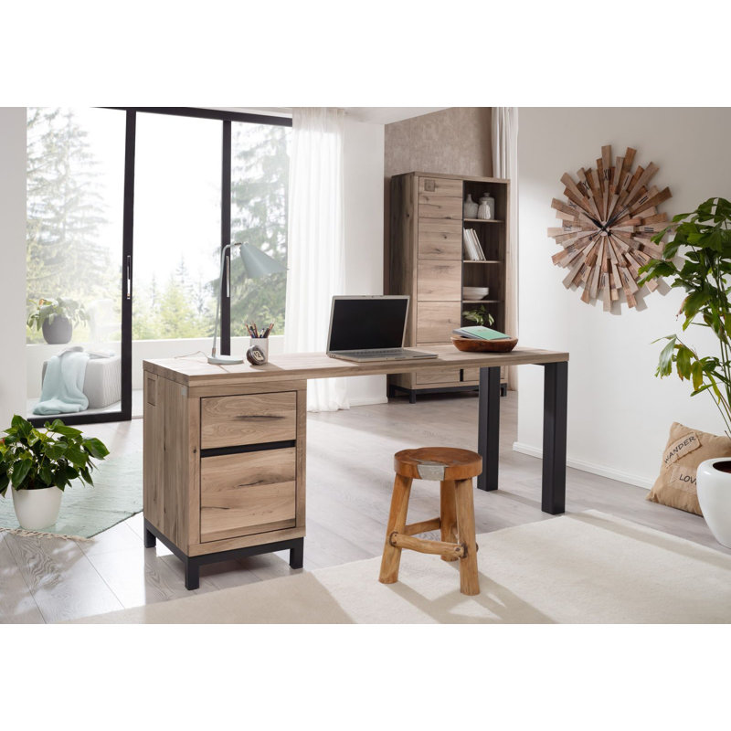 Villanders Solid Wood Writing Desk, 76cm H x 180cm W x 55cm D, Bianco