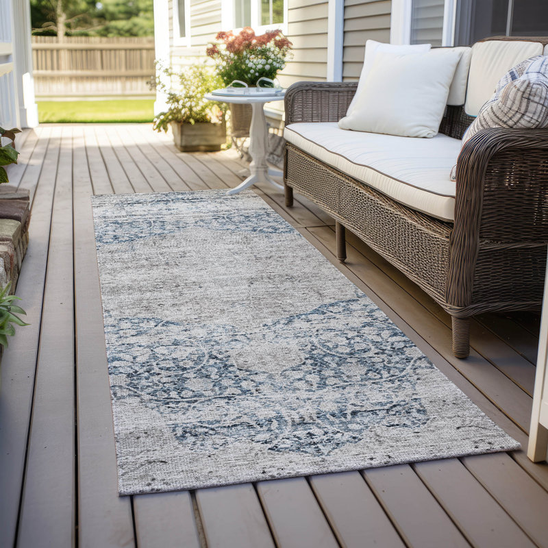 Machine Washable Indoor/Outdoor Cicel ACN1146 Blue Rug, Runner 2'3" x 7'6"