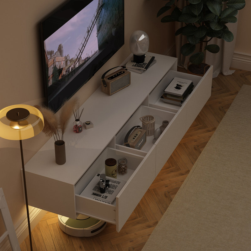 Meuble télé moderne avec lumières DEL réglables, Blanc
