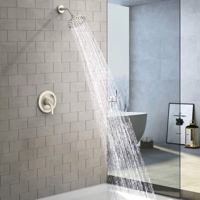 Pomme de douche murale à 6 fonctions à une poignée, avec valve incluse et jet réglable, 360 joints, trous pour la prévention, tête de robinet en nickel brossé, nettoyage,