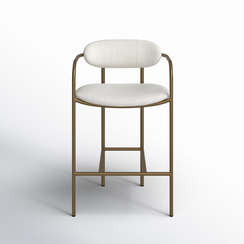 Belarus Upholstered Counter Stool with Metal Frame, Bar Stool (30” Seat Height), Antiqued Gold, Cream Linen Blend