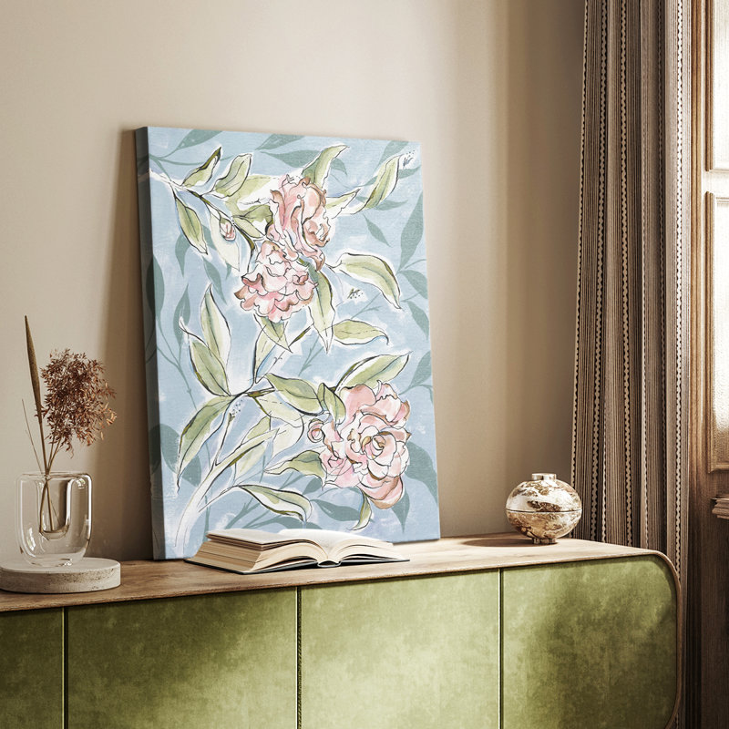 Camélias délavés I - galerie sur mesure Cavas, H 48 po x l 32 po