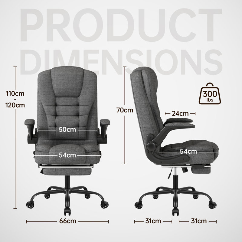Inbox Zero Executive Fabric Computer Chair,High Back Office Chair, Gray