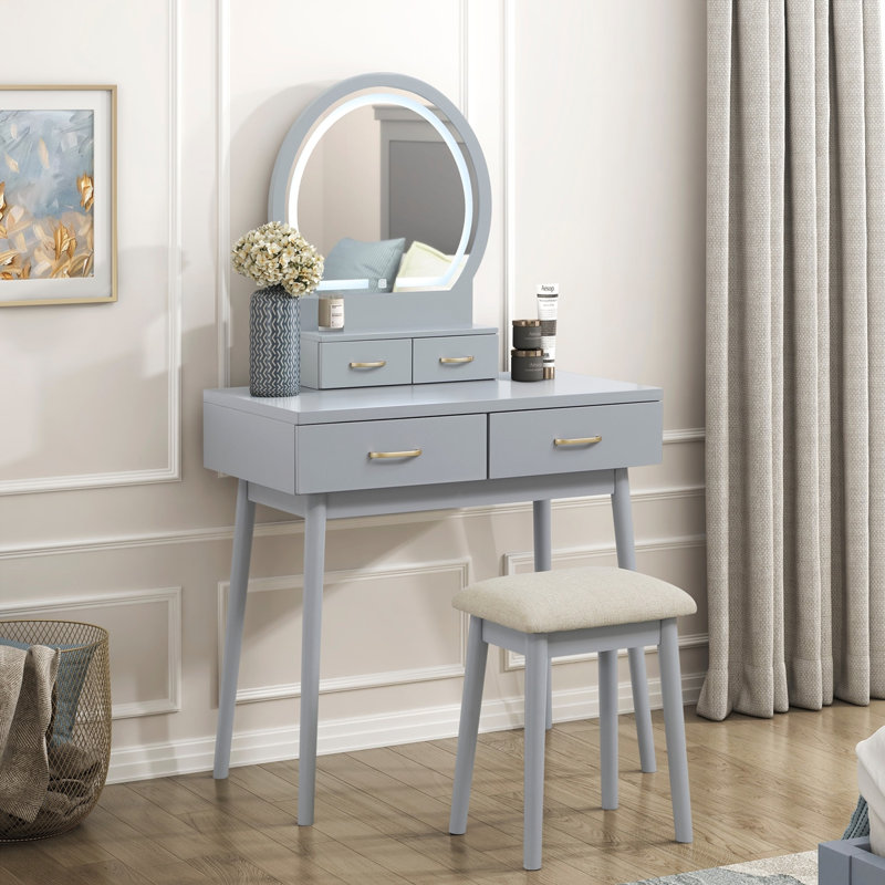 Ensemble de coiffeuse avec miroir et tabouret, Gray
