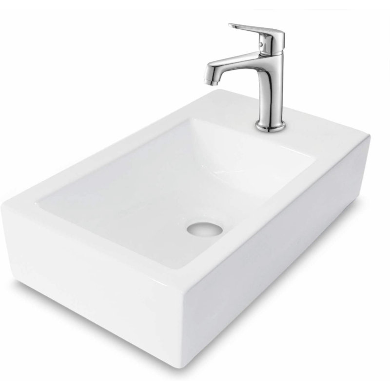 18'' White Ceramic Rectangular Wall-Mount Bathroom Sink
