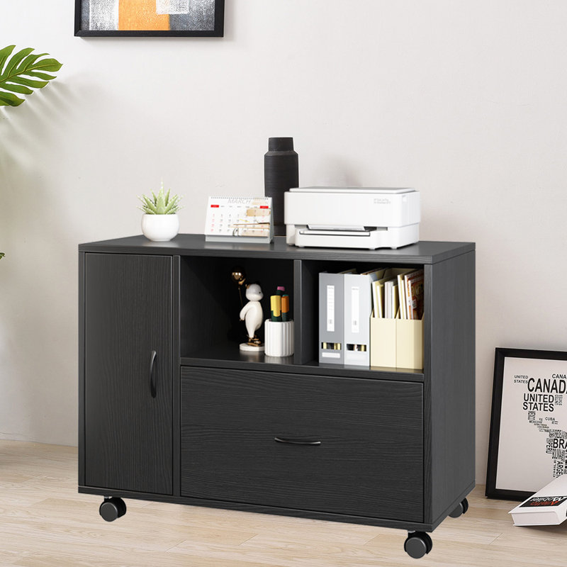 36.2''Wide  1-Drawer Rolling File Cabinet With Shelves, White