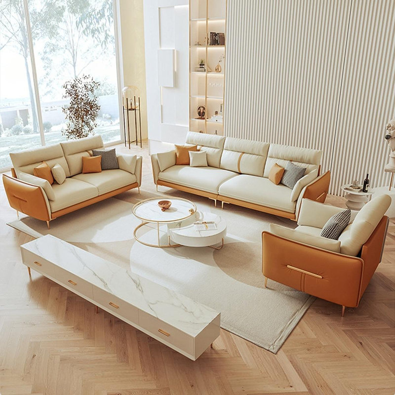 Ensemble de salon en similicuir 3 pièces beige