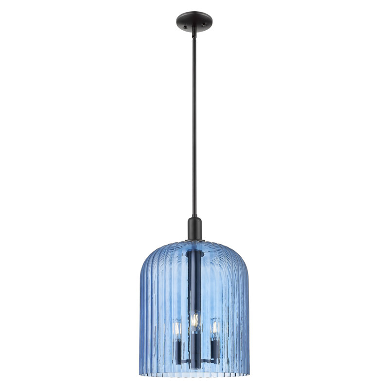 Downtown Urban - Voile de mariée - Mini-luminaire suspendu 3 tiges 12 po - Abat-jour, Bleu, Noir mat