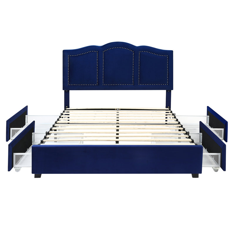 Lirette Upholstered Platform Storage Bed, Full, Navy