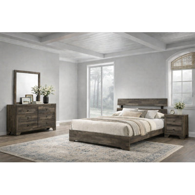 Modern Platform Bedroom Set in Brown Finish