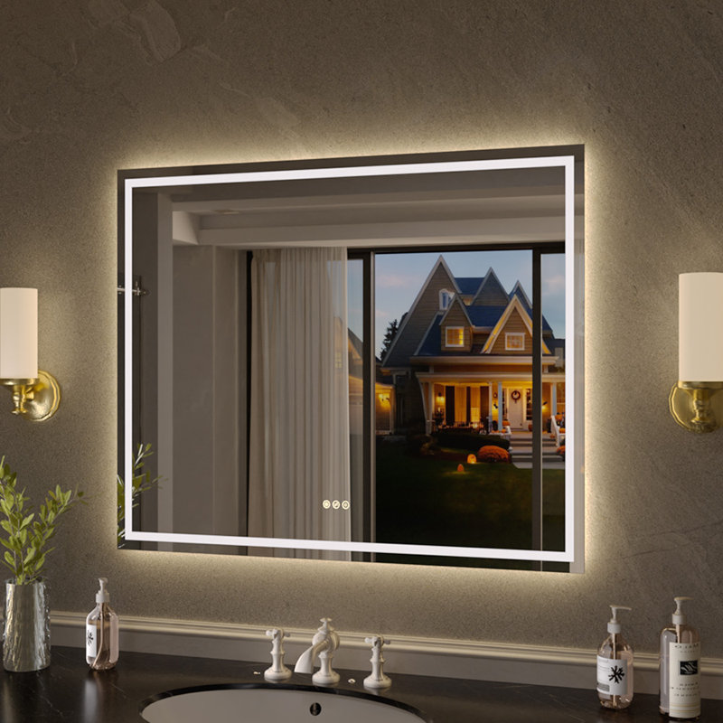 Flicker 42 in. W x 36 in. H Rectangular Frameless Anti-Fog LED Dimmable Wall Bathroom Vanity Mirror in Polished Crystal