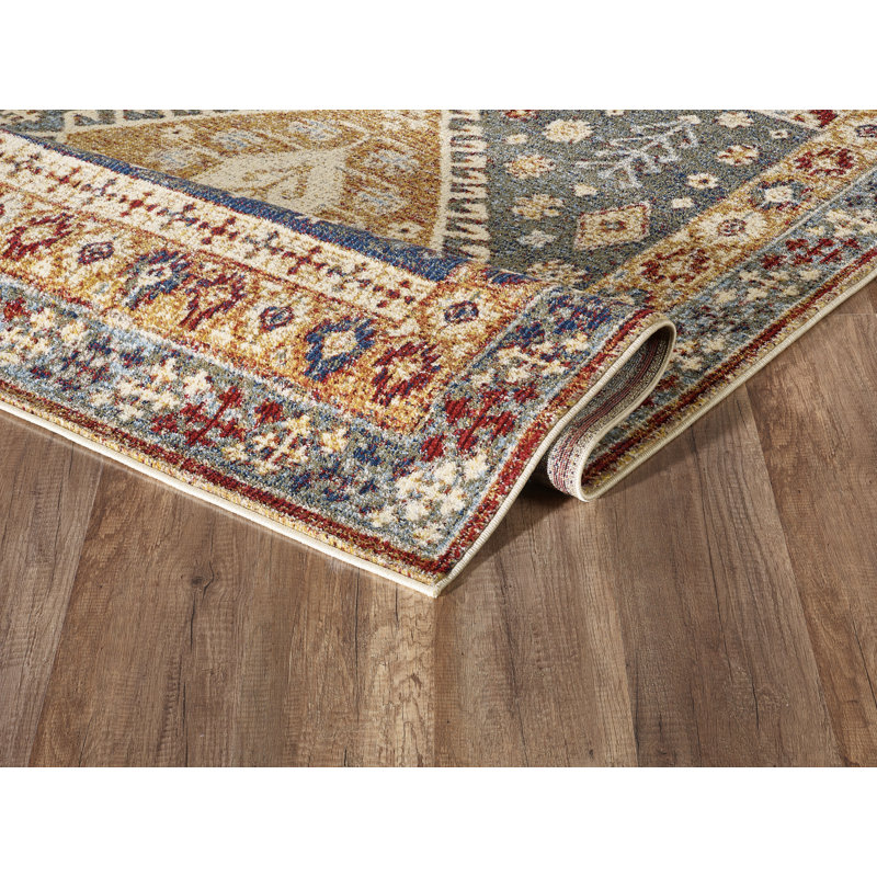 Tapis gris / beige / rouge tissé à la machine Moloney, Rectangle 4 pi x 6 pi