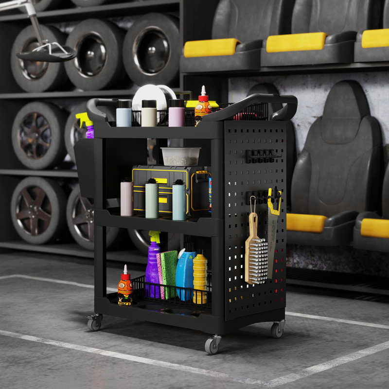3-Tier Rolling Tool Cart, Black