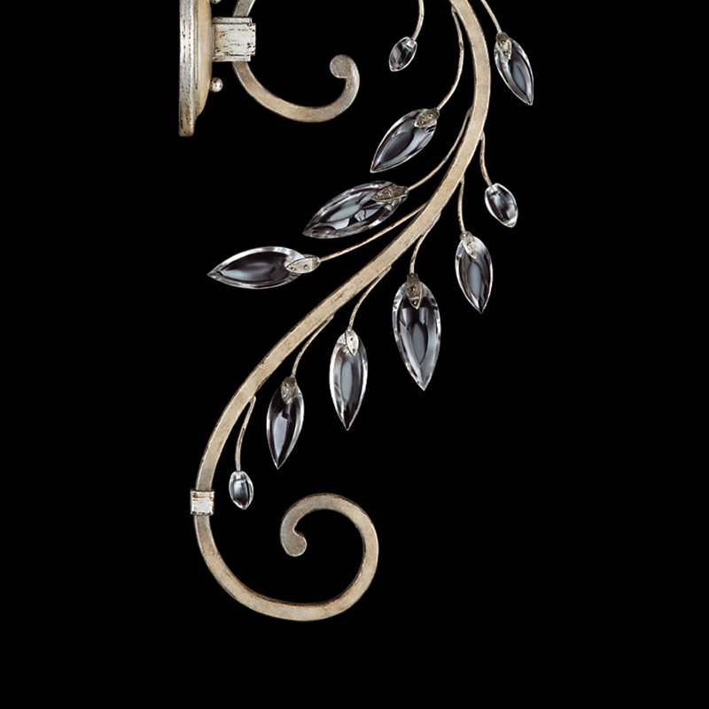 Crystal Laurel Armed Sconce, Antique Silver Leaf
