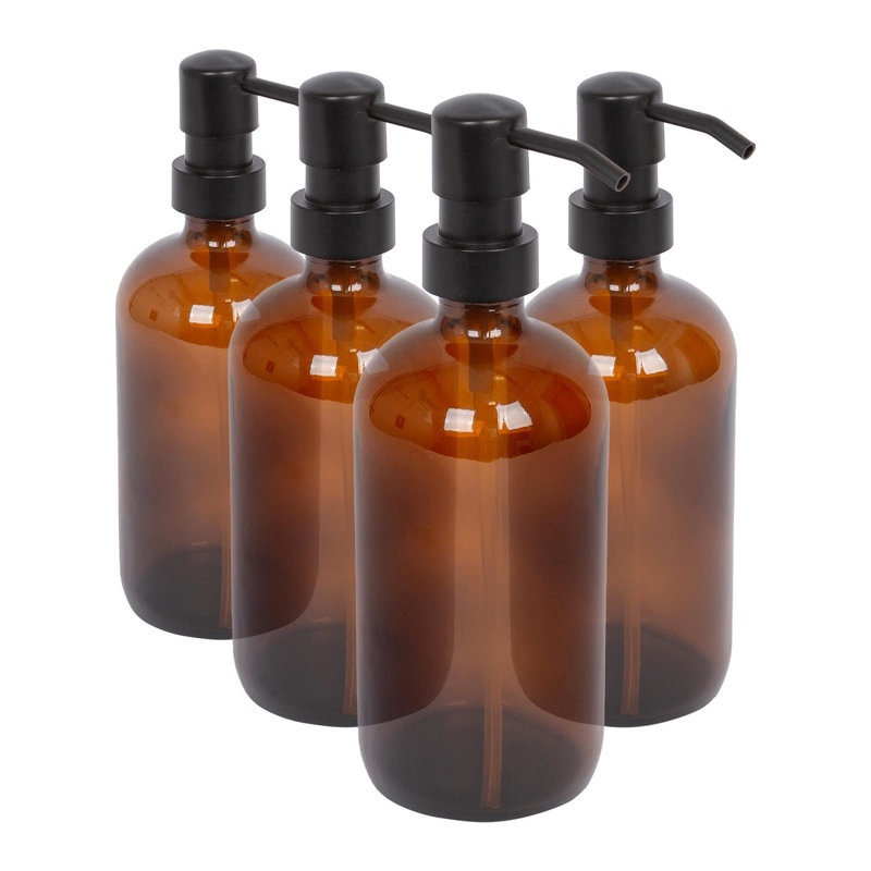 4x Glass Soap Dispensers - 500ml, Amber