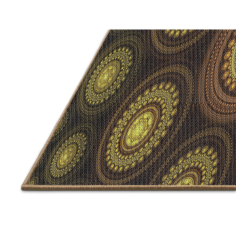 Tapis jaune/brun tissé à la machine, Rectangle 5 pi x 8 pi