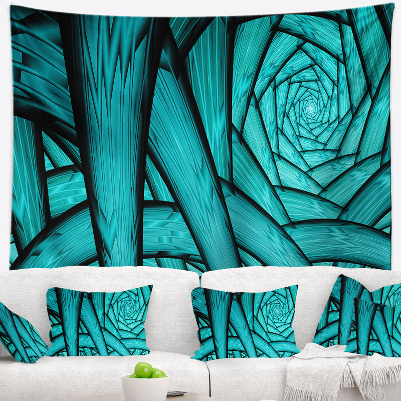 Tapisserie à tunnels sans toile abstraite turquoise, H 32 po x l 39 po