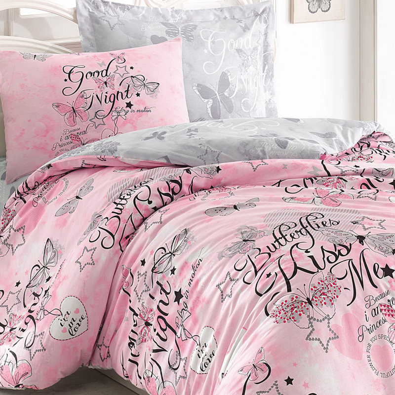 Ensemble de housse de couette 100% coton rose 4 pièces