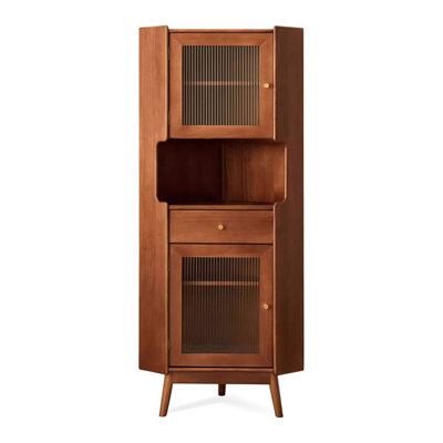 Mid Century Solid Wood Living Room Corner Cabinet，Tall Display cabinet-Living Room /Dining Room/Kitchen