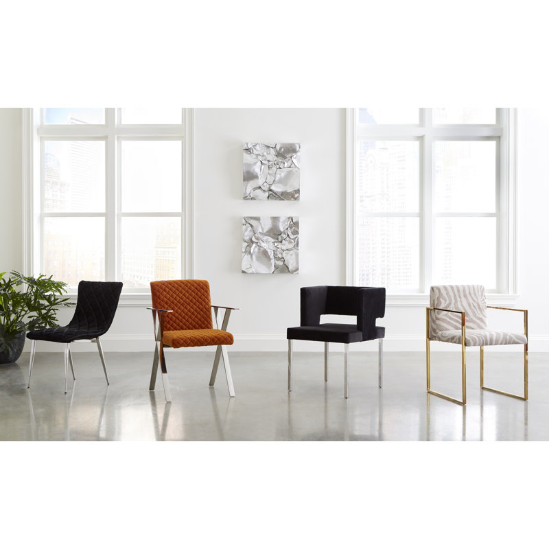Modern Black Velvet Upholstered Arm Chair with Silver Metal Legs