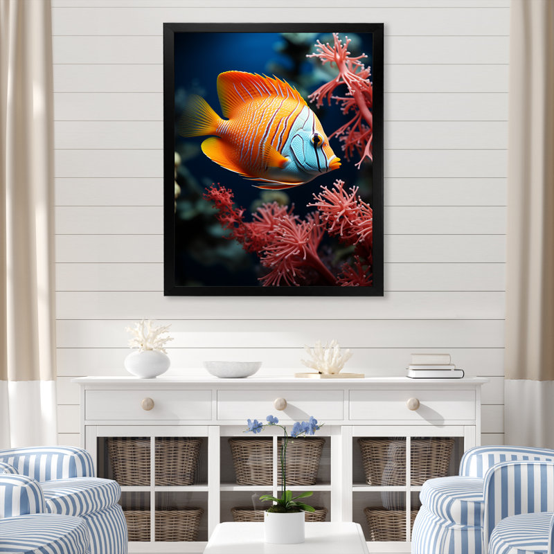 Magnifiques poissons-papillons bleus et oranges - impressions sur toile plage et océan, H 32 po x l 16 po x P 1 po