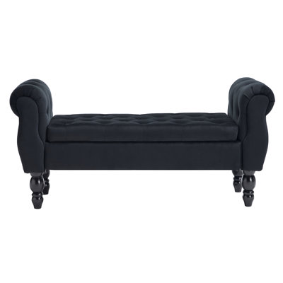 48'' W Upholstered Flip Top Tufted Storage Bench With Rolled Arm And Solid Wood Legs