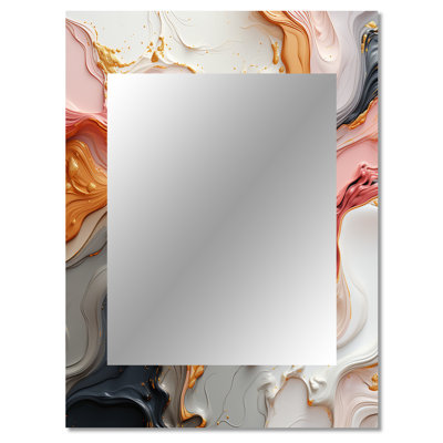 Liquid Art In Motion In Gold Pink Black And Blue I - Abstract Shapes Unique Wall Mirror, Gold Mirror, Printed Metal Art