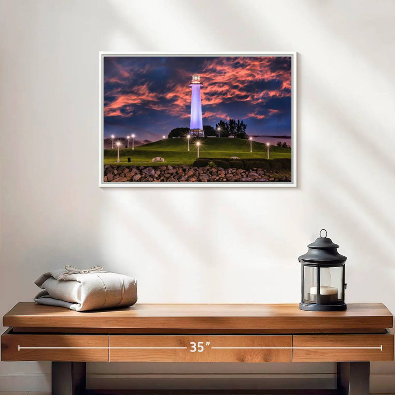 Phare de Long Beach, Cadre flottant blanc, 19 po x 13 po
