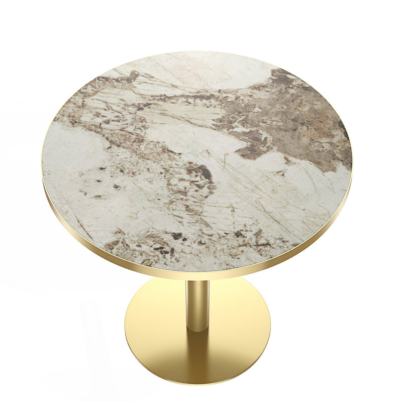 Bistro Table With Faux Marble Top, Light Slate Gray/Brown