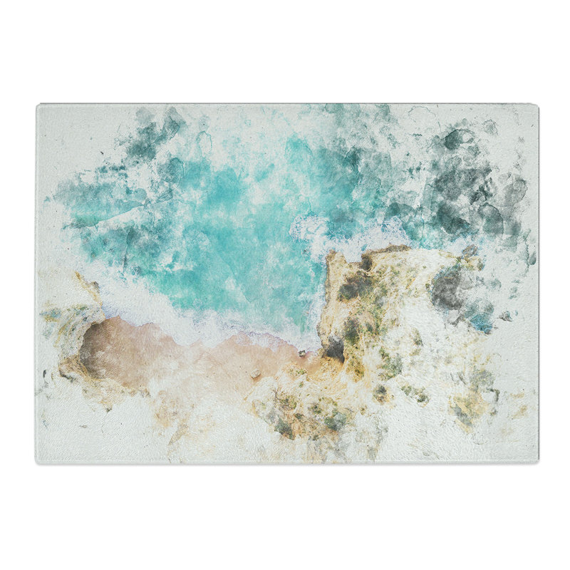 Tempered Glass Beach in Lagos Portugal Watercolour Chopping Board, 28.5 cm x 39 cm