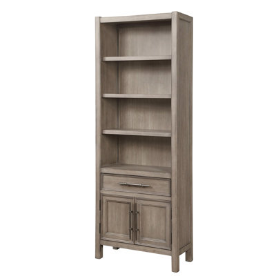 Bibliothèque blanche en chêne, 75 po x 24 po x 14 po, quincaillerie bronze surdimensionnée sans assemblage avec tiroir, 75 po x 14 po x 24 po, fini