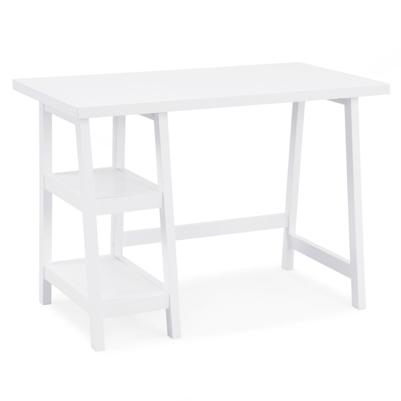 Redina Contemporary Wood Writing Desk With Storage, White