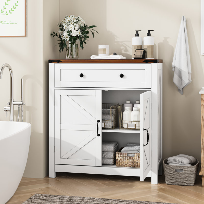 Armoire de salle de bain et panneau de particules avec tablette réglable et tiroir de rangement spacieux laqué blanc