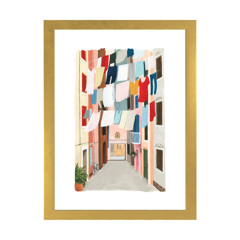 « Laundry Day II » par Grace Popp-impression d’art graphique, Papier encadré doré, Blanc, H 32 po x l 24 po x P 1 po