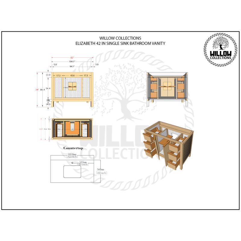 Ensemble de meuble-lavabo simple 42 po Elizabeth, Blanc