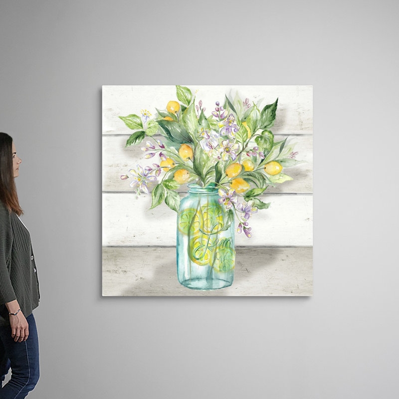 «Watercolor Lemons in Mason Jar on Shiplap» par Tre Sorelle Studios - reproduction d'art sur toile, Toile tendue