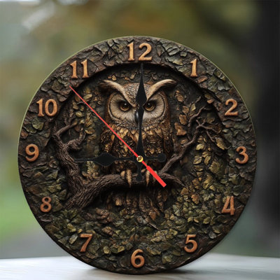 Woodland Owl Carved Clock