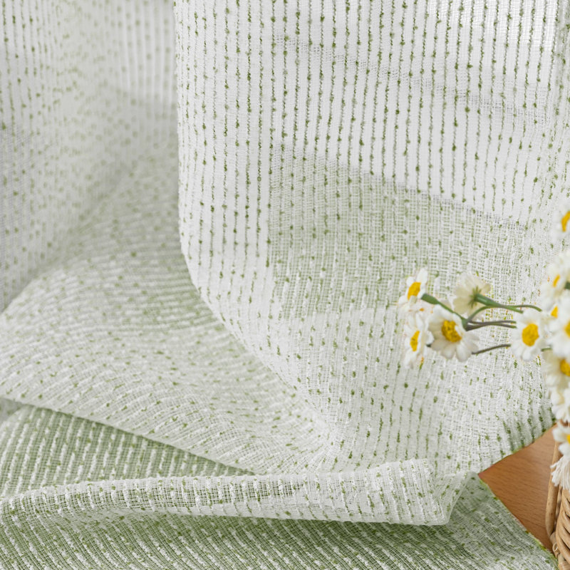 Couey Farmhouse Striped Sheer Rod Pocket Curtain Pair, 52" W x 84" L, Olive Green