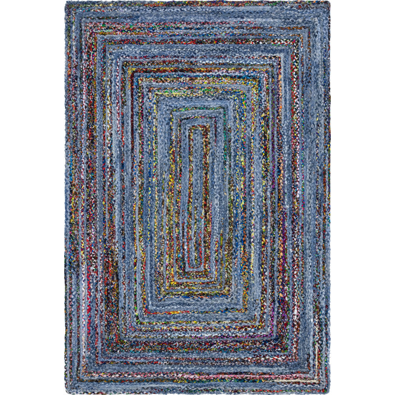 Tapis bleu tressé à la main Tullie, Rectangle 6 pi 1 po x 9 pi