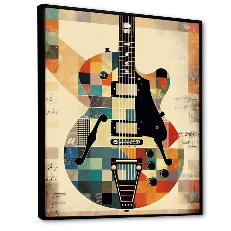 Cubisme de guitare - musique, art mural pour le salon, H 32 po x l 24 po x P 1 po, Cadre flottant noir