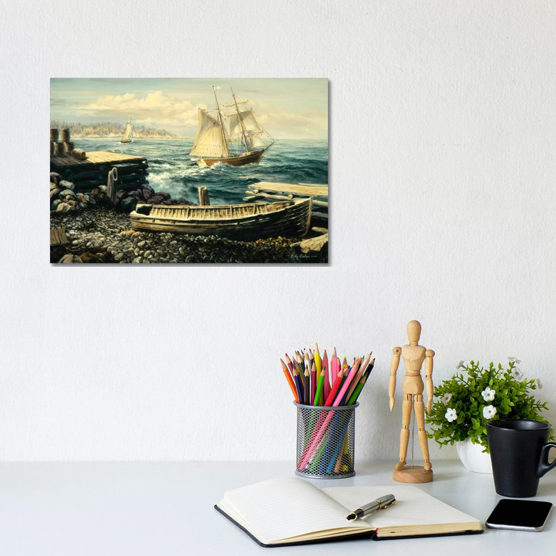 Coastal New England (Boat) by Nicky Boehme - Wrapped Canvas Painting, 20.32 cm H x 30.48 cm W