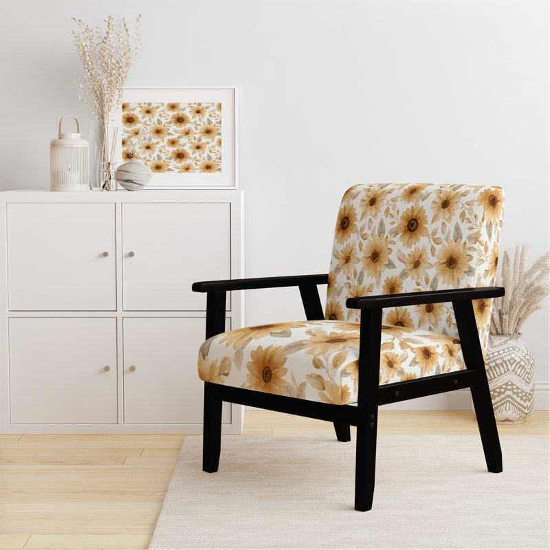 Chaise rembourrée Floral, Accoudoirs carrés noirs