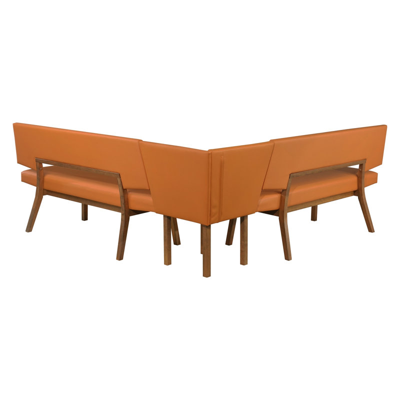 Coin-repas en bois recouvert de similicuir Jeiren de style milieu du siècle, Sunset Orange