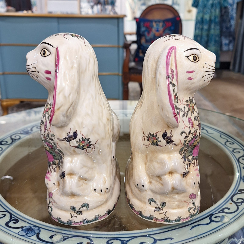 Porcelain Bunny Figurines Pair