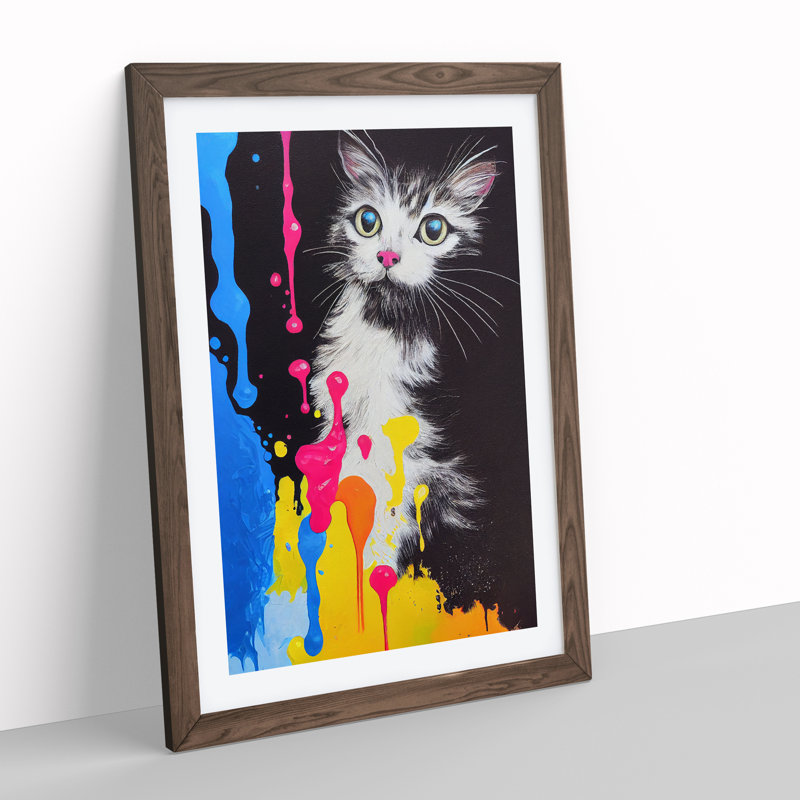 Cat In No.3 - Single Picture Frame Painting, 64cm H x 46cm W x 2cm D, Walnut