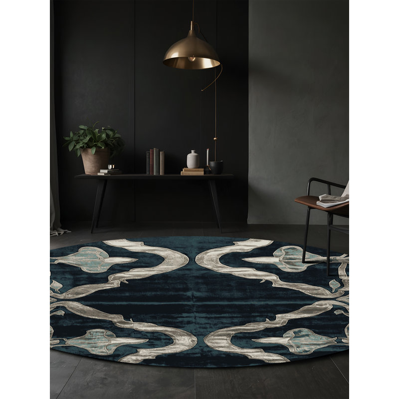 Machine Washable Blue Area Rug, Round 6'
