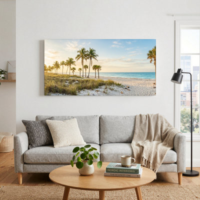 Ensemble de 1 tableau sur toile représentant des palmiers de plage